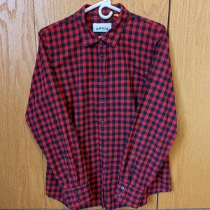 Orvis Women's lodge flannel button down shirt red and black check